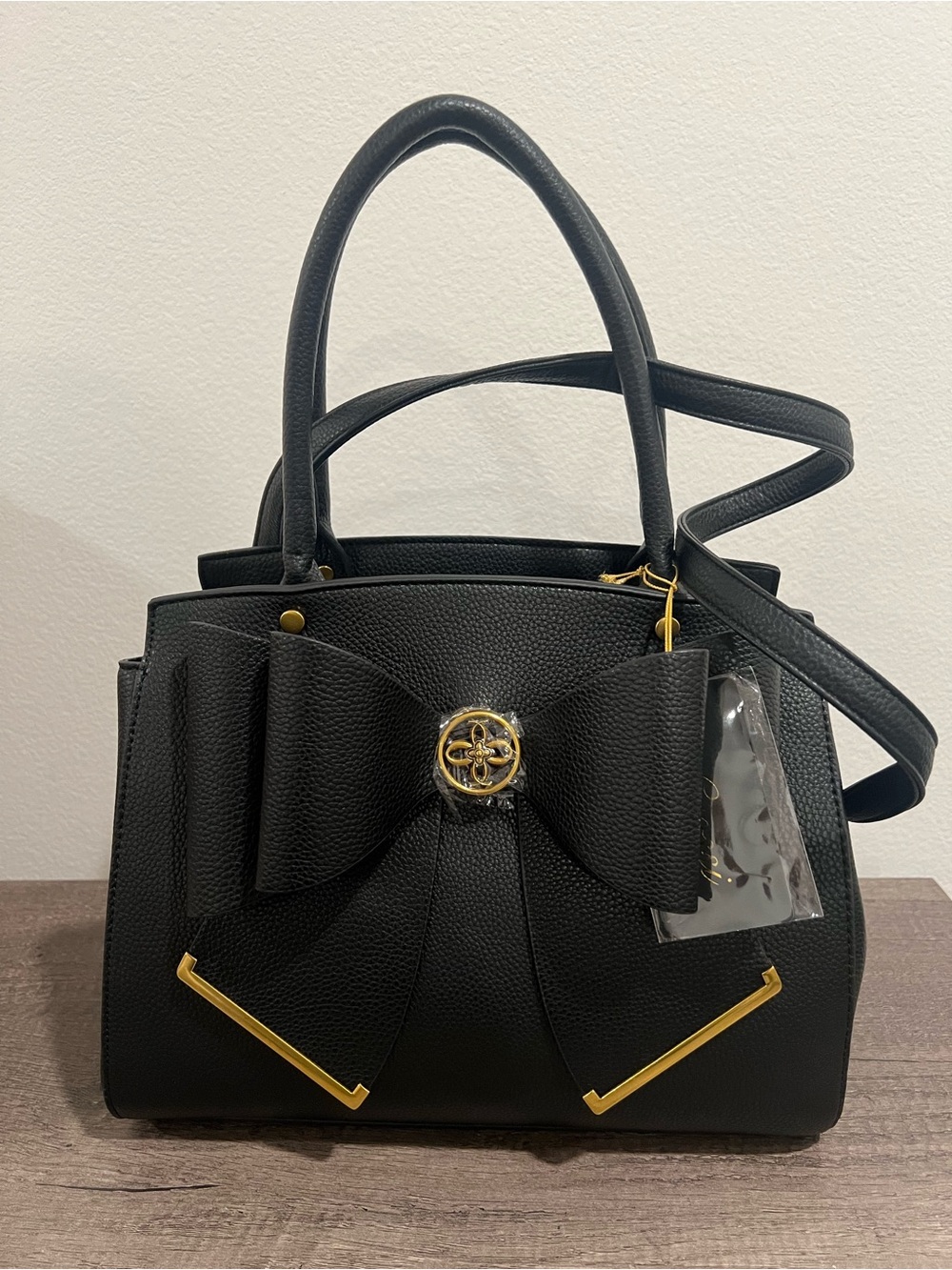 Black Bow Accent Satchel Handbag - by Grossi